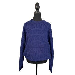 Vintage 90s Navy Textured Geometric Knit Crewneck Grandpa Sweater